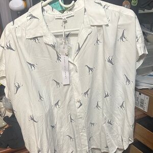 Jane and Delancey White Blouse with Giraffe Print